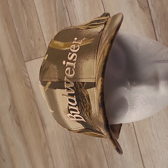 BUDWEISER Beer Camo Floral Vintage Tan Brown Olive Snapback Hat Cap 90s VTG RARE